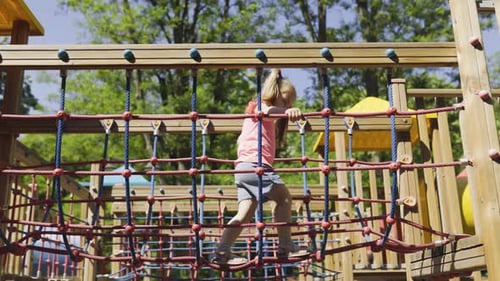 Cute Child Having Fun Climbing the Playground Structure