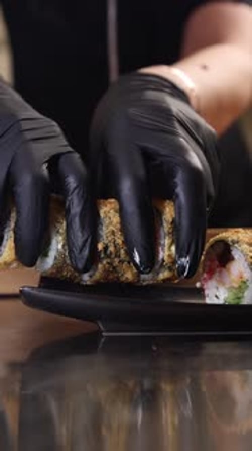 The chef prepares Japanese dishes at the restaurant. Japanese cuisine