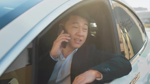 Young Adult Talking on Cellphone in Car