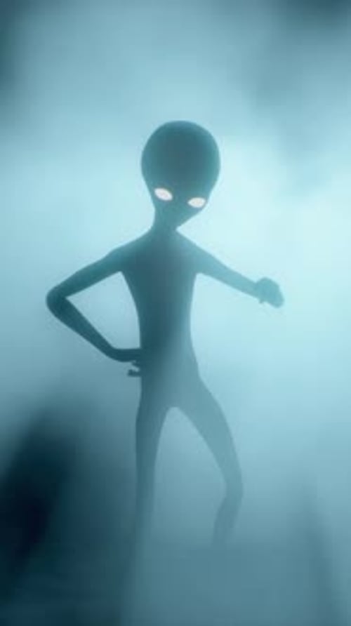 Dancing Alien Silhouette in Mysterious Smoky Space