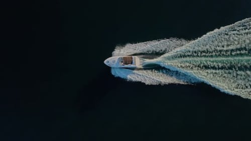 Top View Opulent Yacht Cruising in Clear Waters Aerial View Halifax Canada