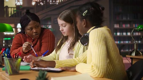Female Teacher Assisting Pupils with Class Homework and Mentoring