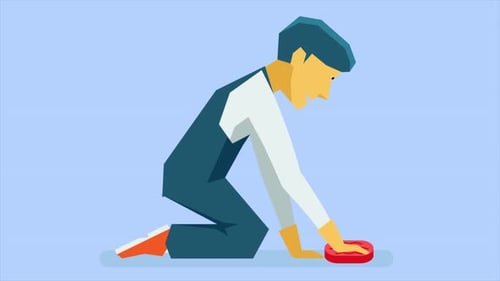 Flat Design Animation of Person Scrubbing Floor