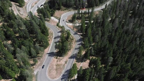 Eine Landschaft des Waldes und der Straßenautofahrt