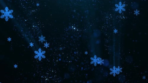 Shimmering Blue Snowflakes and Particles Falling Loop Background