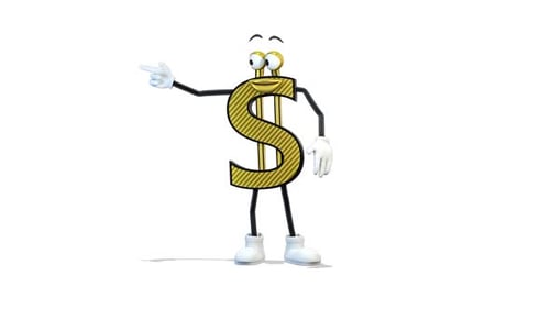 Animated Dollar Sign Character Pointing and Looking Around
