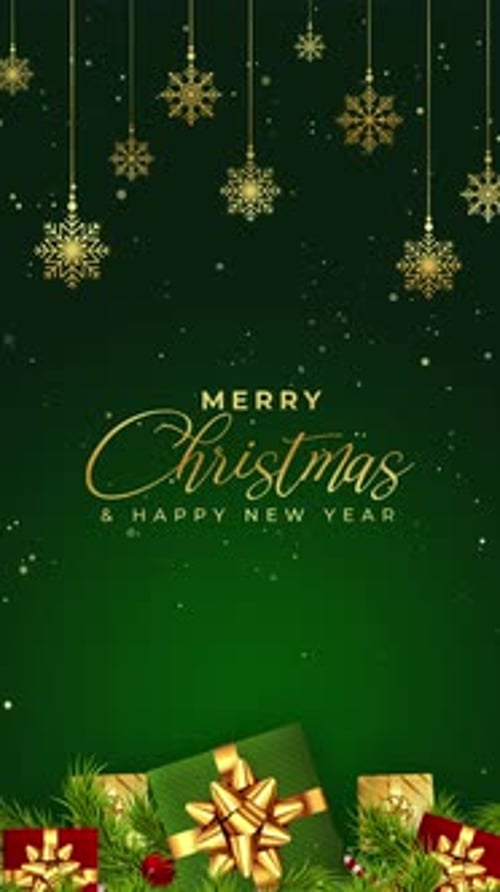 Golden Snowflakes and Gifts Christmas and New Year Greeting