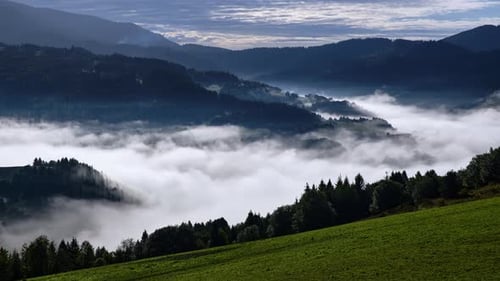 Slow Moving Fog Clouds in Mountain Valley Peaceful Nature Time Lapse