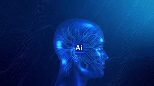 Futuristic Digital Human Head with AI Processor Animation