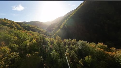 The Fpv Drone Flies Down Into the Mountain Over the Autumncolored Trees