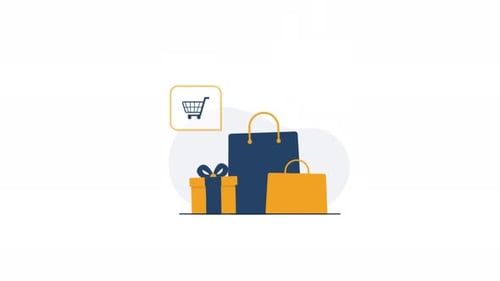 Flat Design Online Shopping Animation with Gift Box and Cart