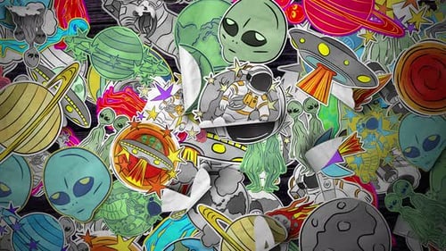 Animated Peeling Space Stickers Filling the Screen