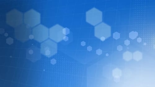 Animation of network of hexagons flickering over grid on blue background
