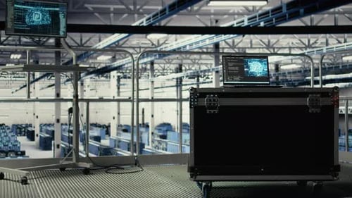 Clean Modern Server Room with Laptop and Monitors