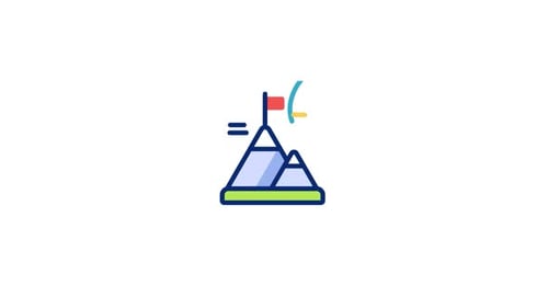 Animated Mountain Icon with Flag and Upward Arrow for Success