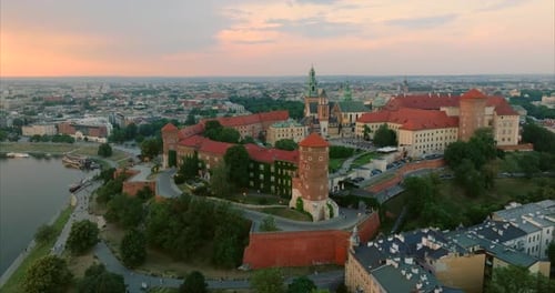 Historic Royal Wawel Castle in Krakow at Sunset Poland