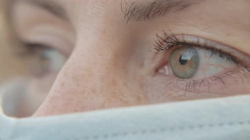 Close-up of Woman with Medical Face Mask