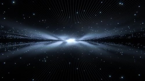 3D-Renderer, abstrakter Luxus-Line-Hintergrund, leuchtende blaue Partikel, Futuristischer Horizont