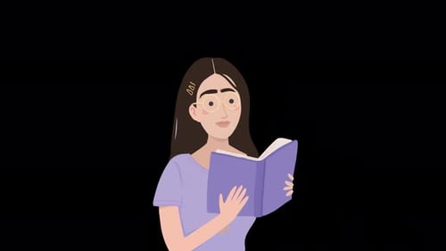 Young Girl Reading A Book On Alpha Channel 4K