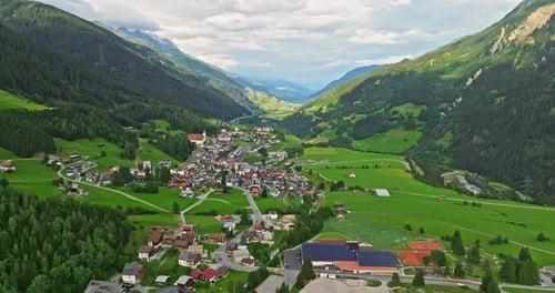 Aerial View of the Beautiful Swiss Nature and Village in Switzerland Idyllic Mountain Landscape in