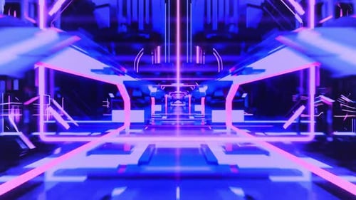 Futuristic Neon Digital City Tunnel Path Background