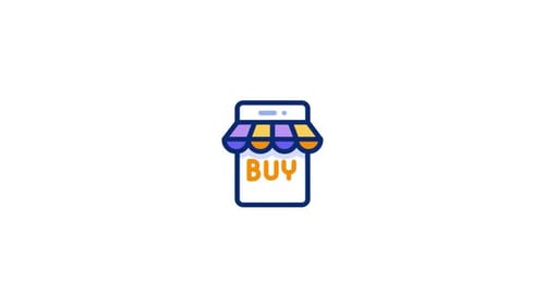 Animated Flat Design Storefront Buy Icon for E-commerce