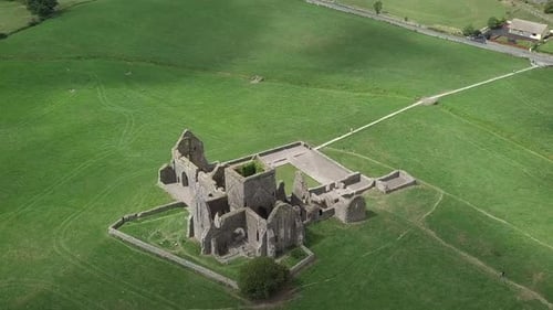 Aerial footage of the old monastery ruins of Hore Abbey. Hore Abbey is a ruined Cistercian monastery