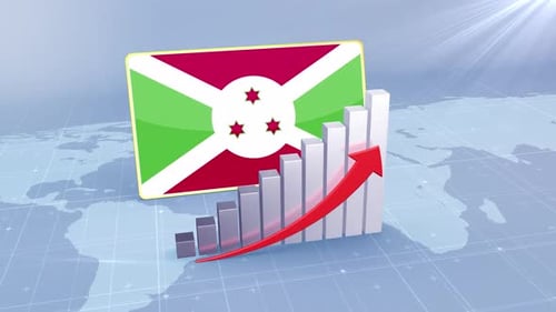 Burundi Flag With Increasing Bar Chart Graph And Arrow Red