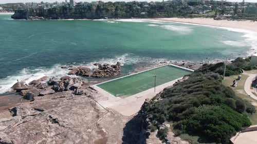 Empty Freshwater Beach And Oceanside Rockpool During COVID-19 Pandemic In NSW, Australia. - aerial