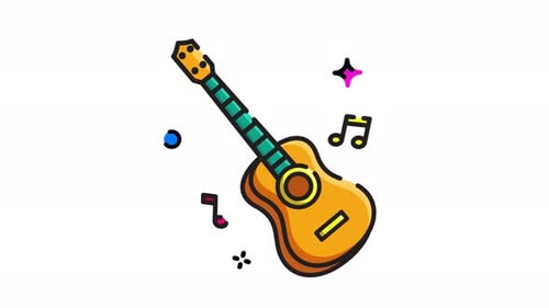 Animated Cartoon Guitar Playing Musical Notes