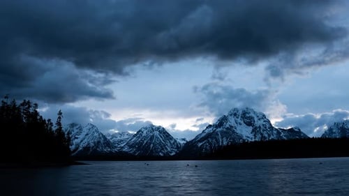 Dramatic Timelapse of alpine mountain range. Grand Tetons, Wyoming.