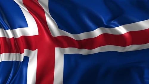 Iceland National Flag Waving in Slow Motion