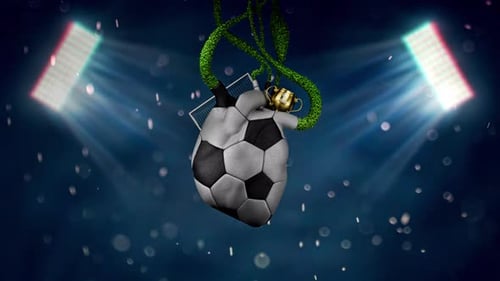 Animated Heart Shaped Soccer Ball with Trophy and Confetti