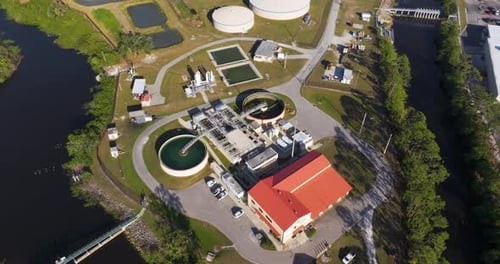 Water Treatment Facility at City Wastewater Cleaning Plant Purification Process of Removing