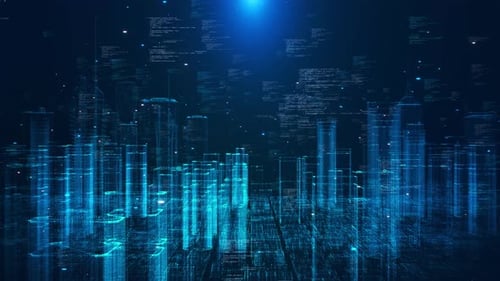 Abstract Digital City Numbers Grids Flying Through 3d Business Technology Concept