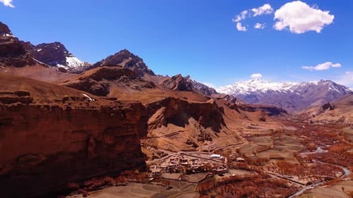 drone view of beautiful laddakh village in india