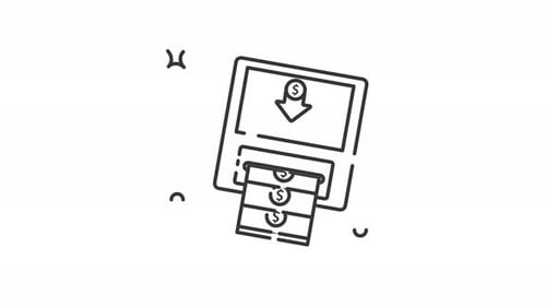 Geld am Geldautomaten einlösen, Symbol abheben, Animation, Grafikdesign, isoliertes Alphakanal-Video