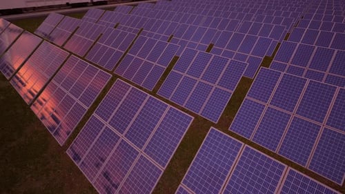 Large Solar Panel Array at Sunset
