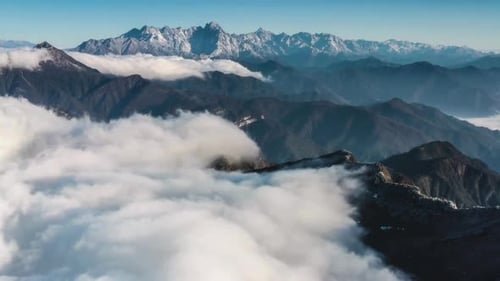 Cloudy Mountains and Natural Scenery, 4K Drone Shot