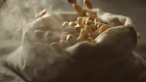 Cacahuetes salados tostados y crujientes cayendo en cámara lenta, de cerca, deliciosos cacahuetes fritos calientes