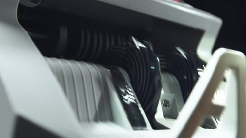 Money counting equipment for paper money calculation. mechanism for bank financial operations.