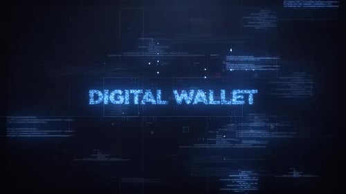 Digital Wallet Word auf dynamischem Technologie-Hintergrund