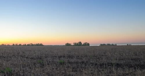 Flat Hill Meadow Timelapse at the Summer Sunrise Time Wild Nature and Rural Grass Field Sun Rays and