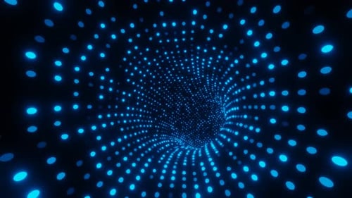 Fond d'animation de boucle de tunnel de particules de cercle numérique au néon bleu