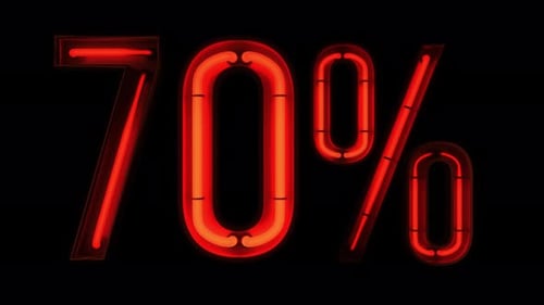 Leuchtender roter Rabatttext mit 70 Neonschildern auf LED-Tafel