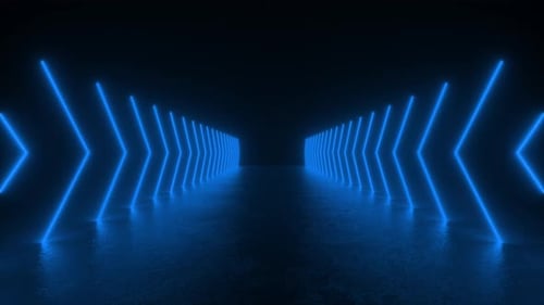 Tunnel of Blue Lights in Dark Space
