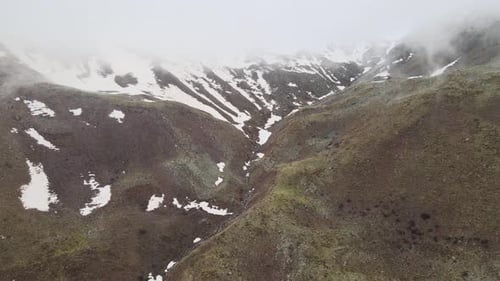 Scenic Mountain Landscape with Snow Aerial Shot