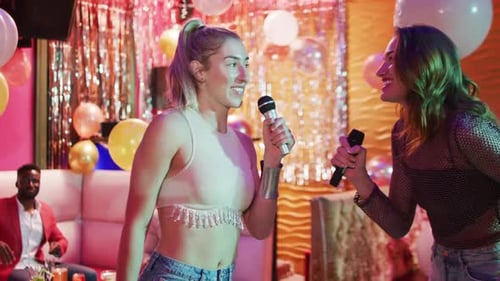 Friends Singing Karaoke at Birthday Party