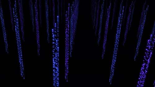 Immersive Display Showcasing a Digital Matrix Code Illuminated By Blue and Purple Lights