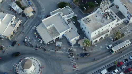 Droneshot of Paros city Parikia in Greece